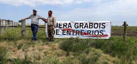 alt="partidarios de Luis Etchevehere en la propiedad en conflicto"