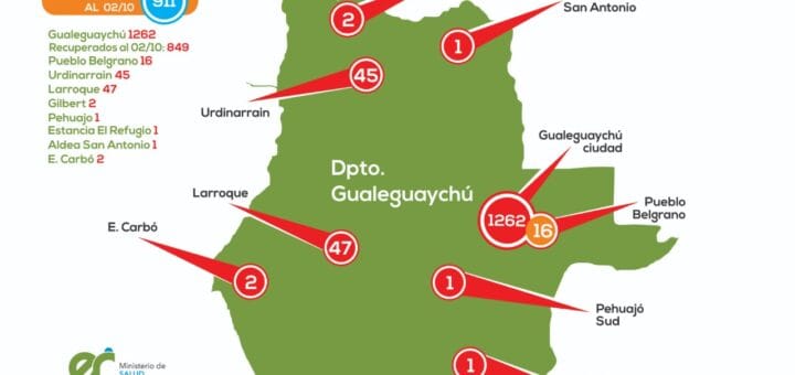 alt="mapa de Gualeguaychú con casos de Covid"