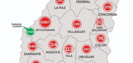 alt="mapa de entre rios con cifras de coronavirus"