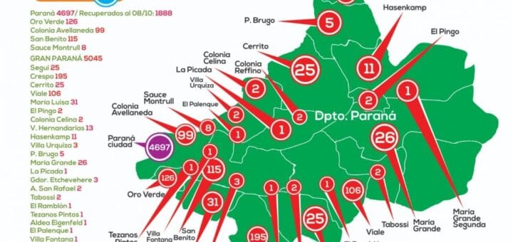 alt="mapa del departamento Paraná con casos de covid"