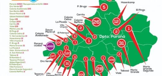 alt="mapa del departamento Paraná con casos de Covid"