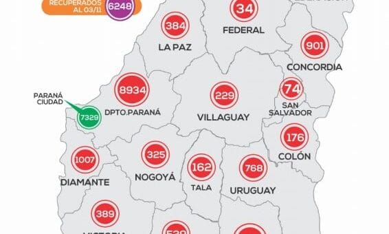 alt="mapa con casos de coronavirus en Entre Ríos"