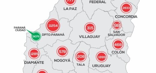 alt="mapa de entre rios con el número de casos de coronavirus en la provincia"