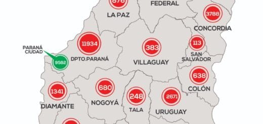 alt="mapa de entre ríos con el total de casos de coronavirus registrados desde marzo"