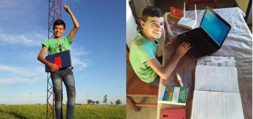 alt="gualterio junto a uno de los tramos de una antena y Gualterio con internet en su casa"