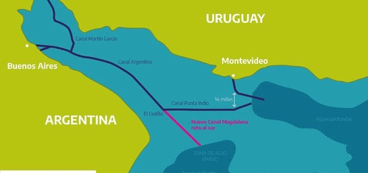 alt="mapa del canal magdalena en el río de la plata"