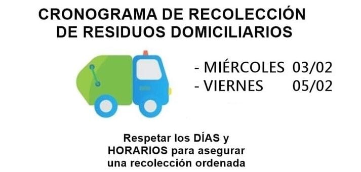 alt="anuncio del cronograma de recolección de residuos domiciliarios en Concordia"
