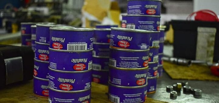 alt="en primer plano, varias latas de picadillo marca Santa Elena"