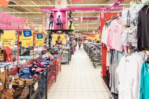 alt="en la imagen puede verse el sector de indumentaria en un comercio de grandes dimensiones"