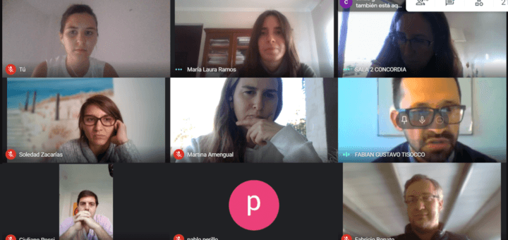 alt="en la imagen puede verse en una pantalla de ordenador a varios participantes en una reunión virtual"