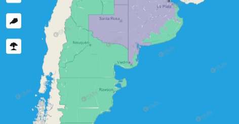 alt="en la imagen un mapa de la república argentina donde se colorean con violeta las provincias en las que existe un alerta por bajas temperaturas"