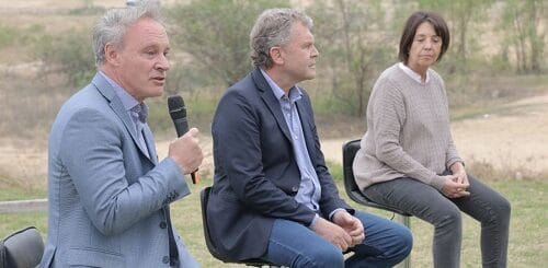 alt="Darío Schneider, Pedro Galimberti y Mariana Salinas, los candidatos de Entre Ríos cambia que estarán en concordia este martes"