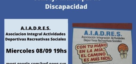alt="Este miércoles 8 de septiembre a las 19 hs se realizará la séptima charla que tendrá como exponentes a los integrantes de la A.I.A.D.R.E.S (Asociación Integración Actividades Deportivas Recreativas Sociales)"
