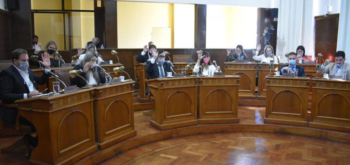 alt="en la imagen puede verse a doce concejales levantando la mano para votar"