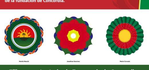 alt="en la imagen pueden verse tres diseños propuestos para una escarapela de Concordia"