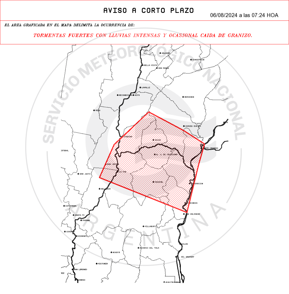 alt="Concordia y otros cuatro departamentos de Entre Ríos bajo alerta amarilla por lluvias y tormentas fuertes para este martes, con ocasional caída de granizo"