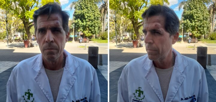 alt="Dr. Julio Gesualdi, jefe de veterinaria municipal, cuyo rostro muestra las huellas de la agresión"