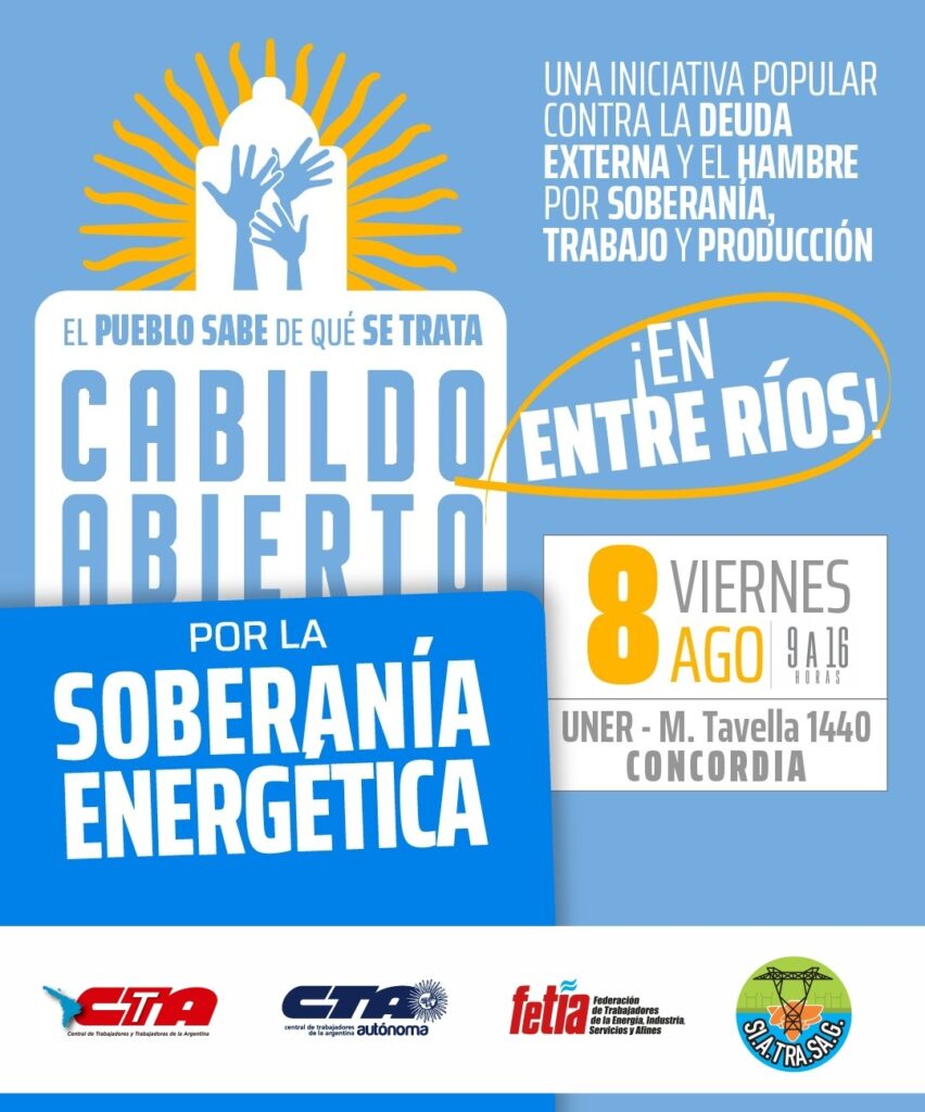 alt="Las CTA convocan a un Cabildo Abierto sobre Soberanía Energética en Concordia. Expertos y líderes debaten el futuro energético"