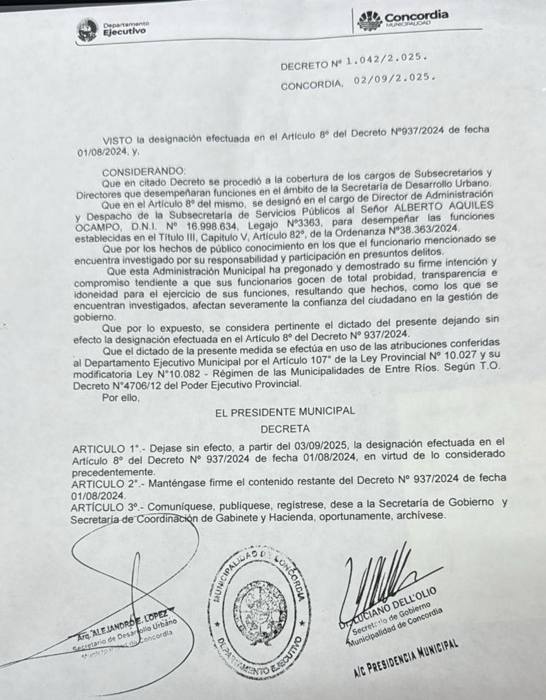 alt="decreto N° 1042/2025 de la Municipalidad de Concordia emitido el 2 de setiembre"