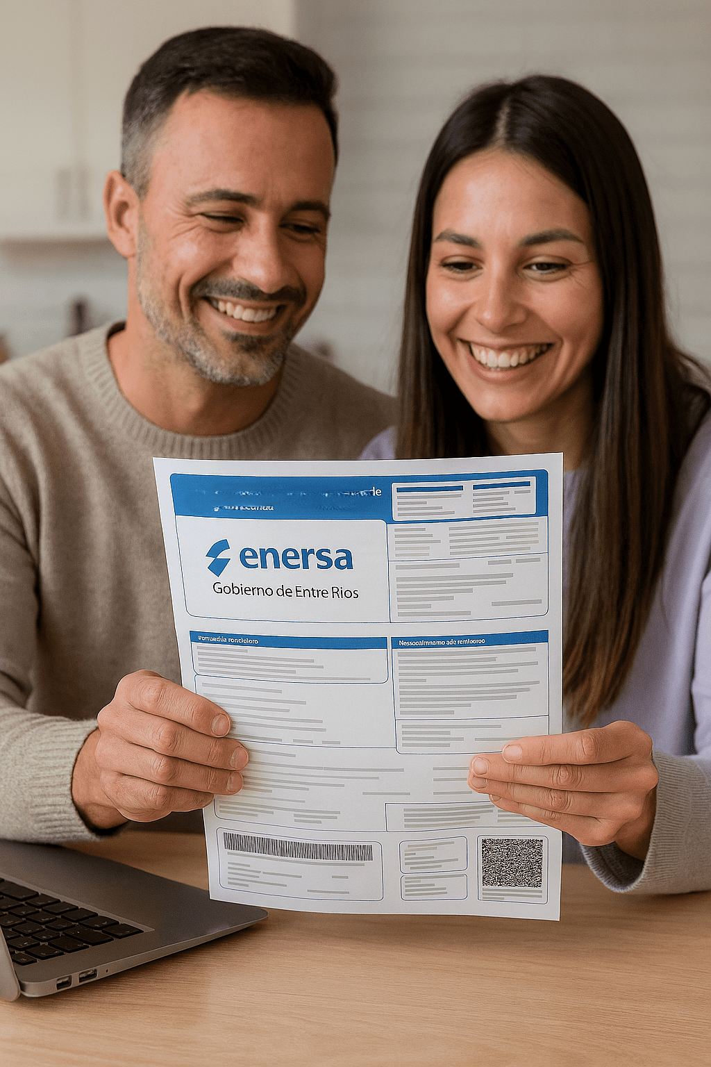 alt="una pareja comprueba con alegría que su factura refleja la baja de la tarifa por el consumo de energía eléctrica"