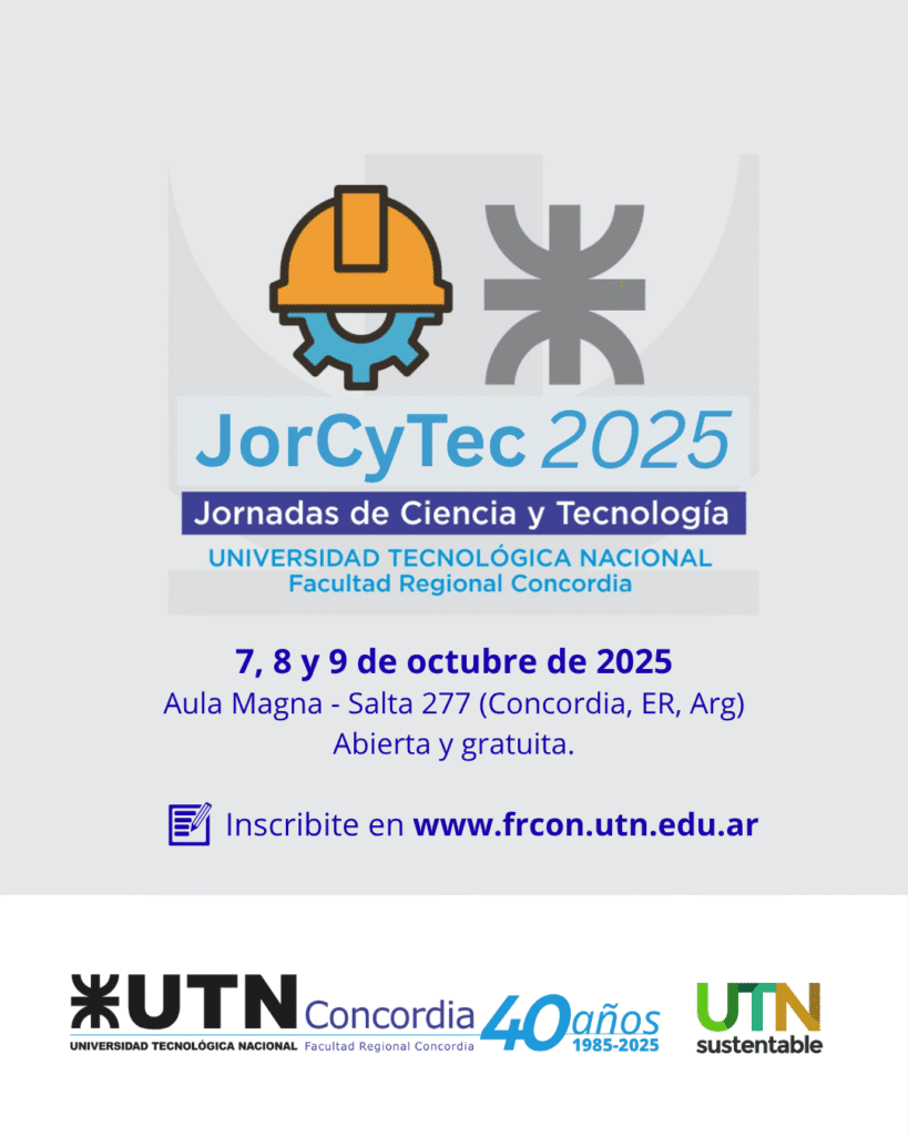 alt="anunció sobre las Jornadas de Ciencia y Tecnología en la UTN Concordia e información sobre la inscripción"