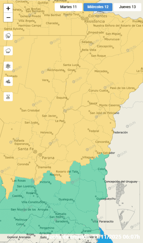 alt="El SMN emitió dos alertas por tormentas en Entre Ríos"