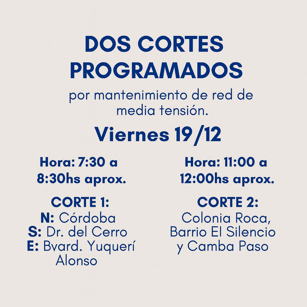 alt="placa informativa de los horarios y zonas de Concordia donde se producirán cortes de energía este viernes"