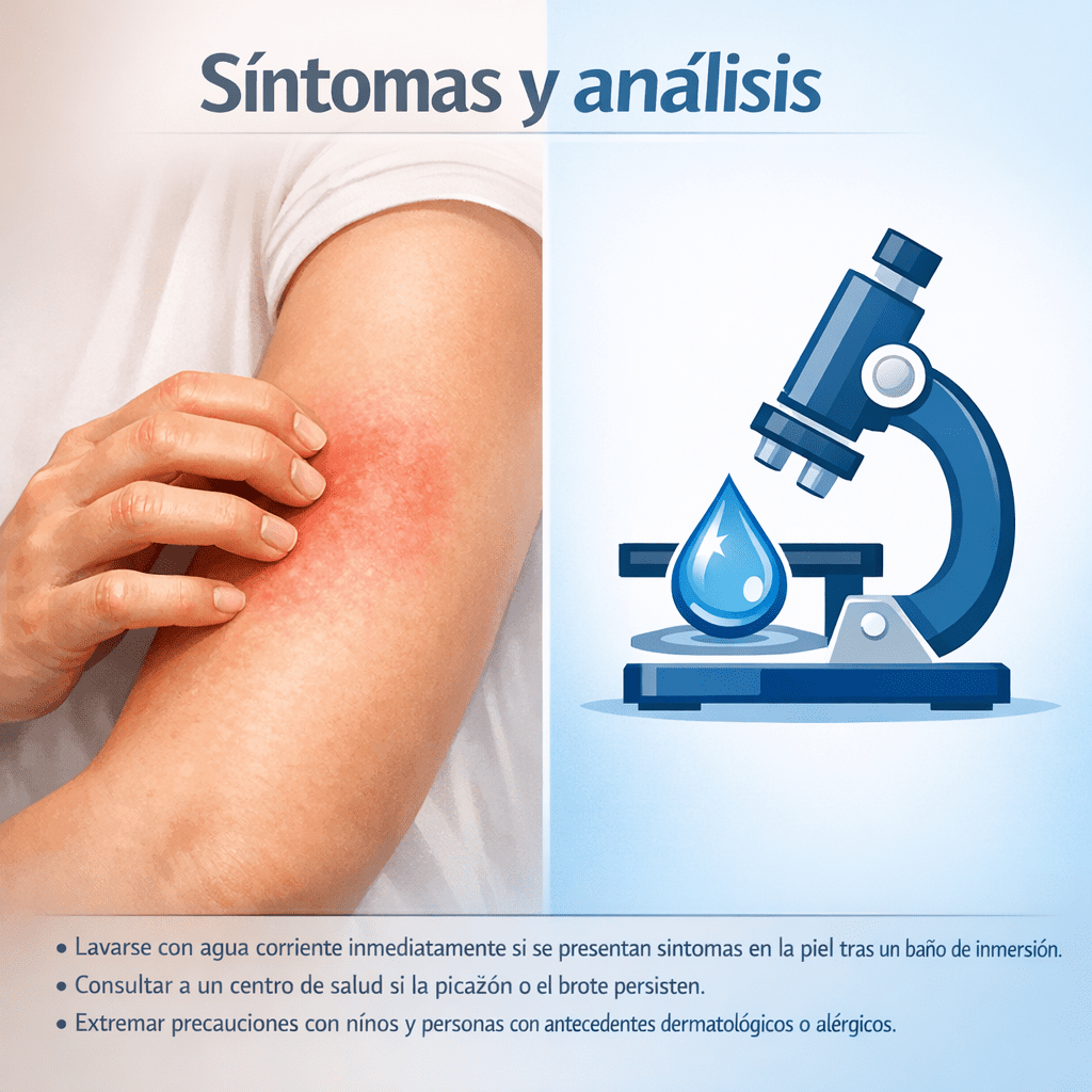 alt="infografía con recomendaciones para bañistas que sufrieron erupciones cutáneas tras ingresar al río Uruguay"
