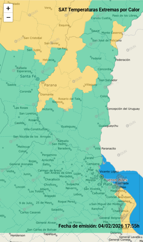 alt="Rigen alertas en Entre Ríos. Concordia marcó 37.3°C a las 13 h, siendo la segunda más calurosa del país"