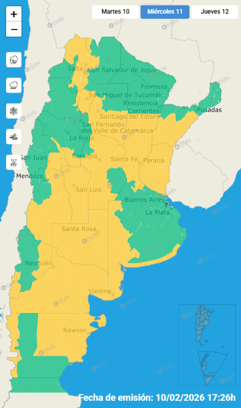 alt="doble alerta amarilla en Entre Ríos. Tormentas fuertes en Concordia y la región este miércoles y jueves"