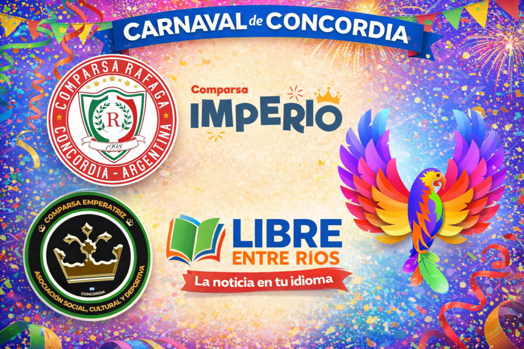 alt="Logos de las comparsas del Carnaval de Concordia 2026 sobre fondo festivo"