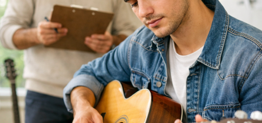 alt="Joven tocando la guitarra durante clases de música en Concordia"