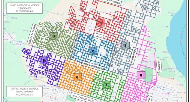 alt="mapa con el detalle del nuevo esquema de recolección de residuos en Concordia"