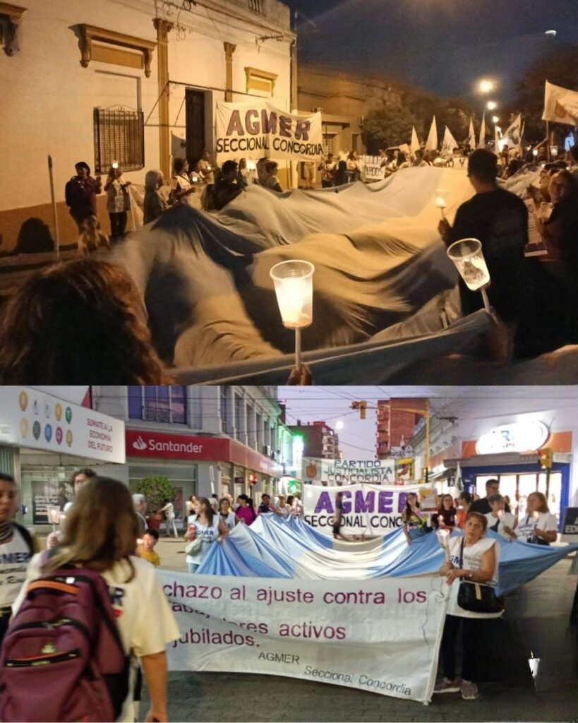 alt="protesta de AGMER y otros sindicatos docentes de Entre Ríos contra la reforma previsional"