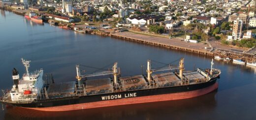 alt="Buque ingresando al puerto de Concepción del Uruguay para cargar productos de la actividad forestal"