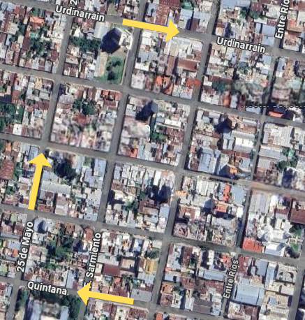 alt="Mapa ilustrativo indicando las calles del desvío debido al corte de tránsito en Concordia"