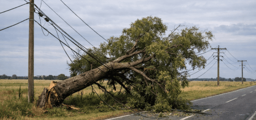 alt="Árbol caído sobre líneas eléctricas de media tensión causando cortes de luz en Concordia"