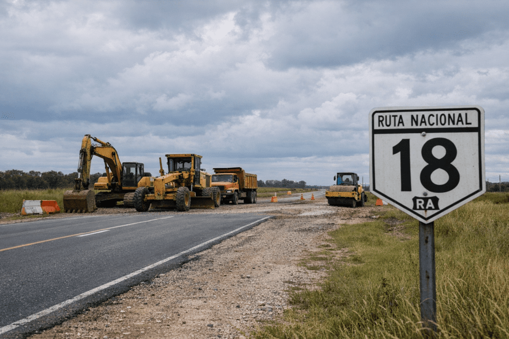 alt="Maquinaria de construcción en una ruta entrerriana vinculada al acuerdo entre Frigerio y Caputo"