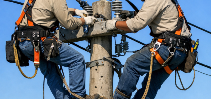 alt="Técnicos de la cooperativa realizando mantenimiento para el corte de luz en Concordia el 29 de abril"
