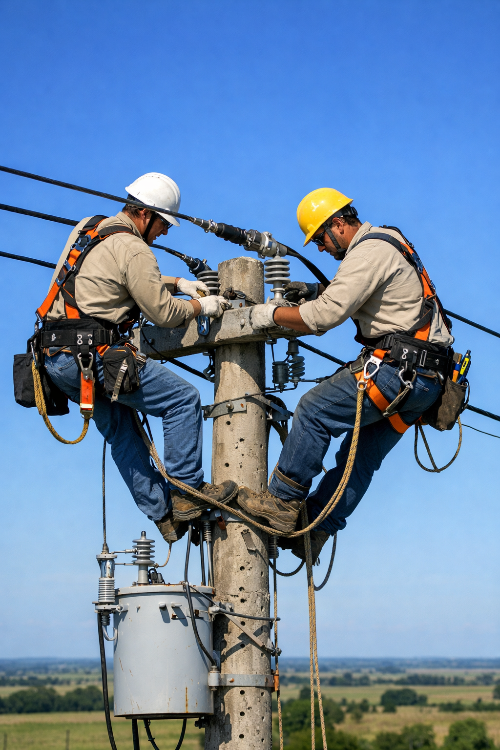 alt="Técnicos de la cooperativa realizando mantenimiento para el corte de luz en Concordia el 29 de abril"