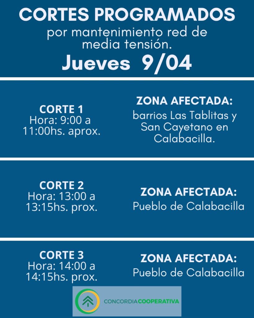 alt="Infografía oficial sobre los cortes de luz en Calabacilla el 9 de abril"
