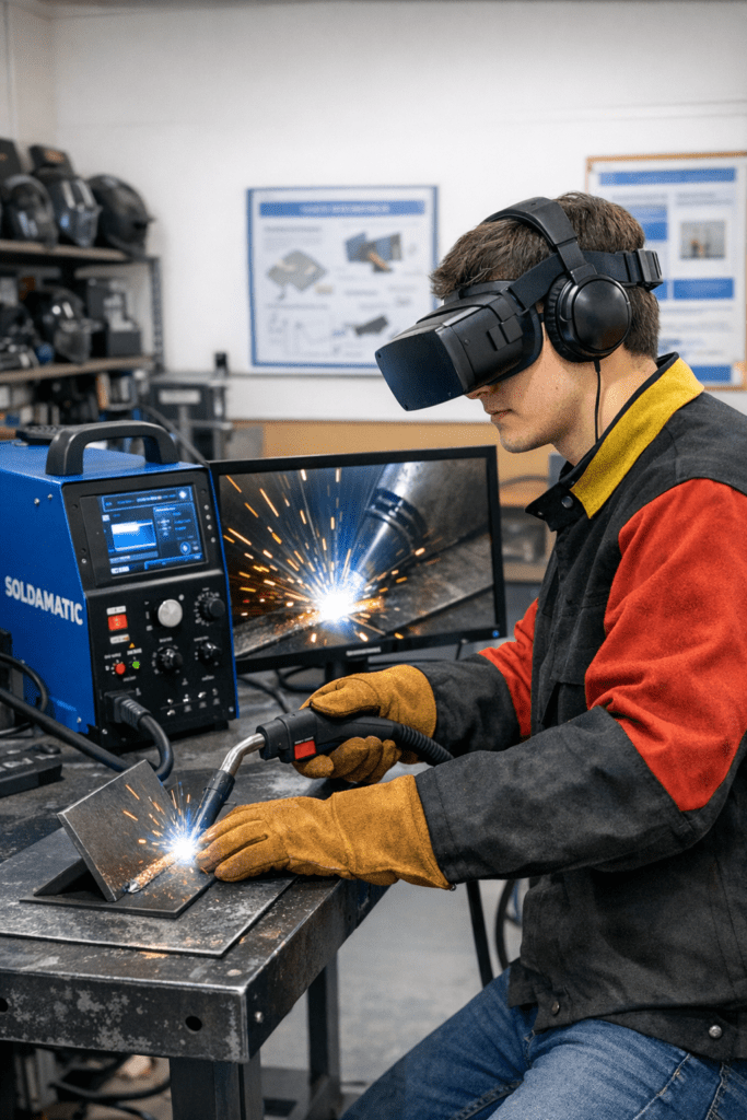 alt="Estudiante practicando soldadura virtual como la que se realizará en los Cursos 2026 de la UTN Concordia"