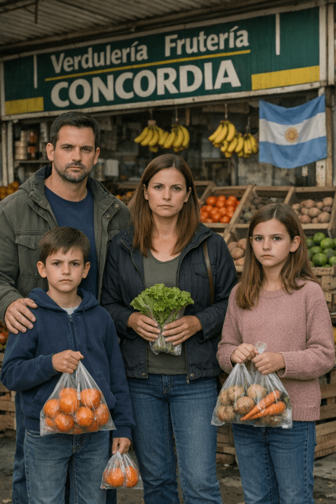 alt="Familia con niños comprando alimentos en un mercado de Concordia, en el contexto del IPC y canastas básicas de marzo 2026 en Argentina"
