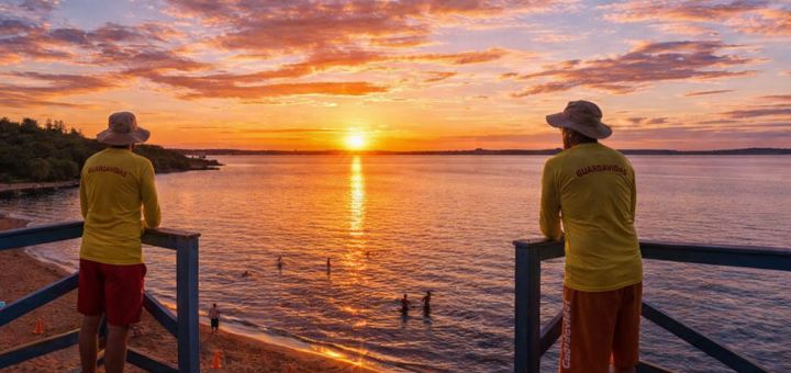 alt="Guardavidas vigilando las playas del Lago de Salto Grande, beneficiadas por el Aporte No Reintegrable a Concordia"