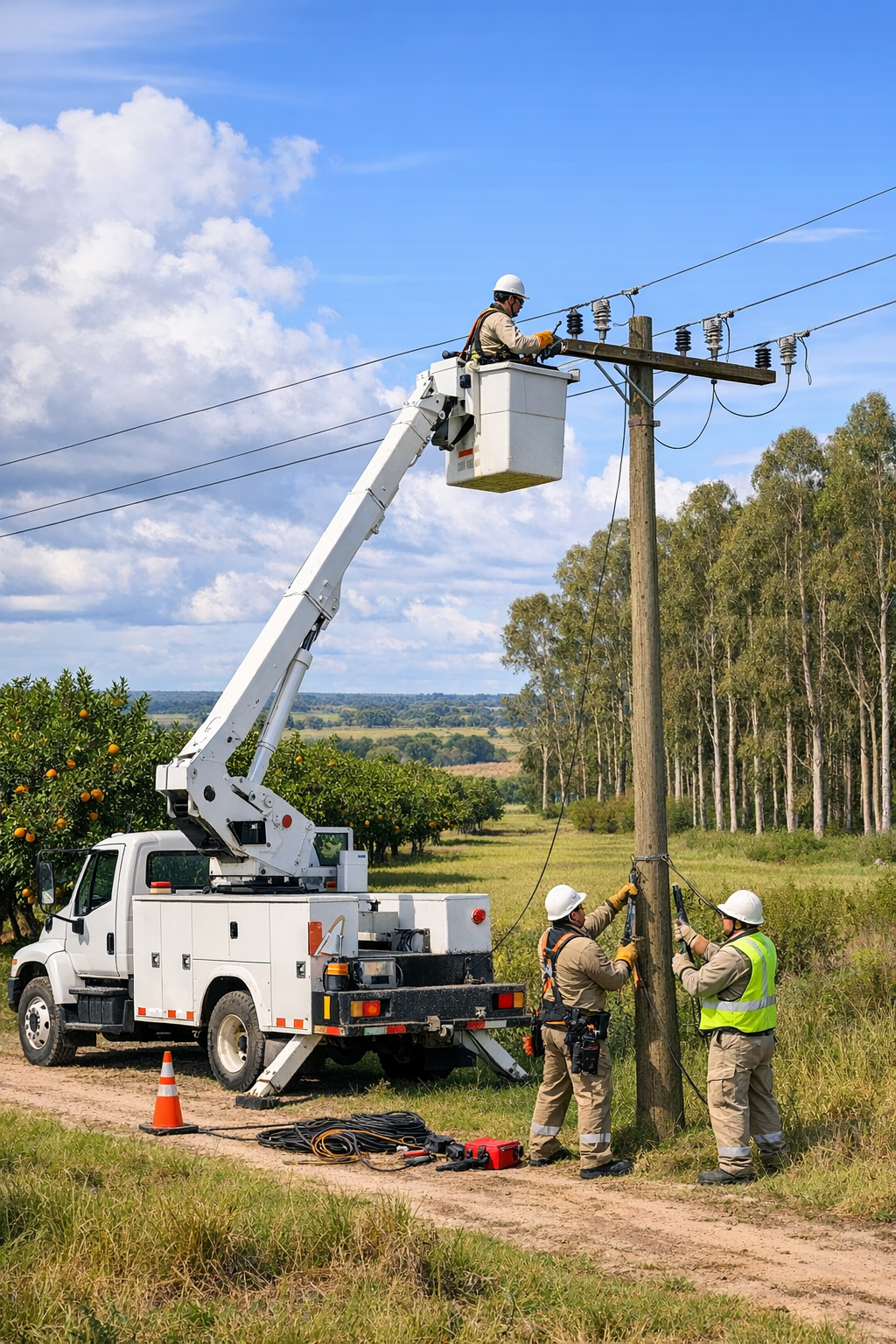 alt="Cuadrilla de mantenimiento eléctrico trabajando para el corte de luz en Concordia"