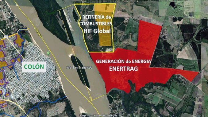 alt="Plano de la ubicación del complejo industrial de HIF Global en debate por la relocalización de la planta de hidrógeno verde de Paysandú"