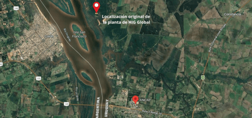 alt="Localización del predio de ANCAP donde se instalará la planta de hidrógeno verde en Paysandú, Uruguay, y ubicación donde originalmente se instalaría HIF Global"