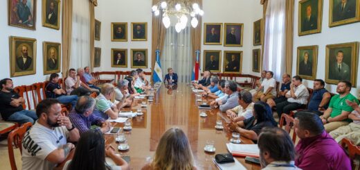 alt="Reunión sobre reforma previsional Entre Ríos entre el gobernador Frigerio y representantes sindicales en la Casa de Gobierno de Paraná"