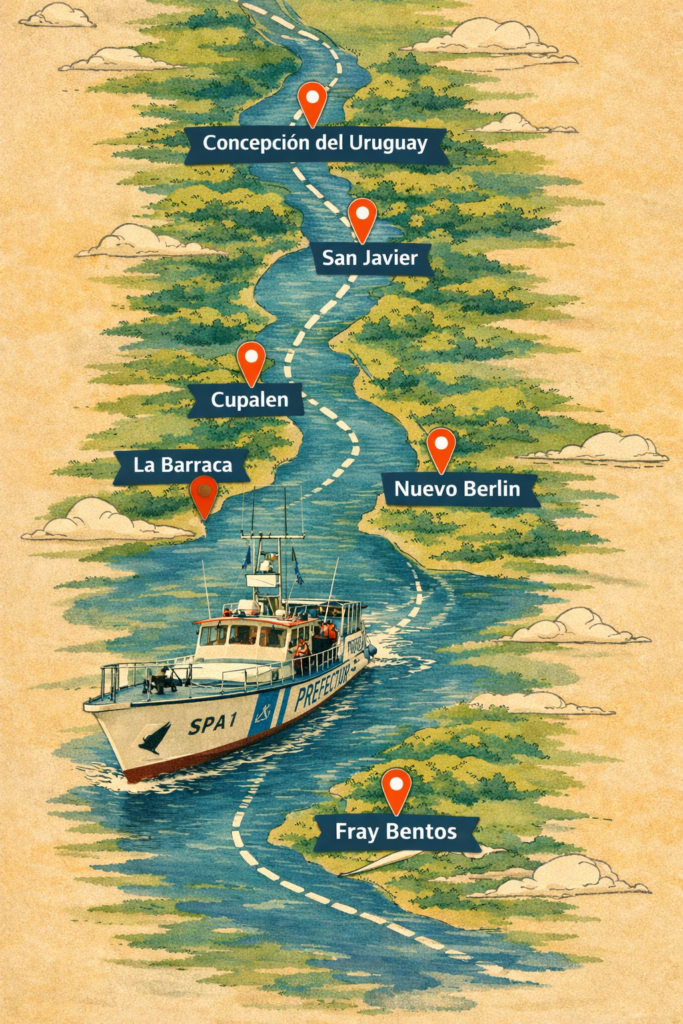 alt="Mapa del corredor de biodiversidad e intervención del Buque SPA-1 Dr. Federico Leloir"