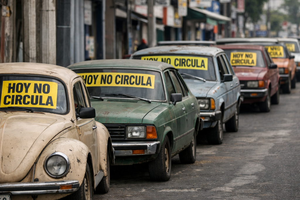 alt="Autos en Ciudad de México por programa Hoy No Circula ,ejemplo de Efecto Cobra y Ley de Goodhart"